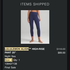 lululemon 25" Align Deep Blue Leggings (special edition)